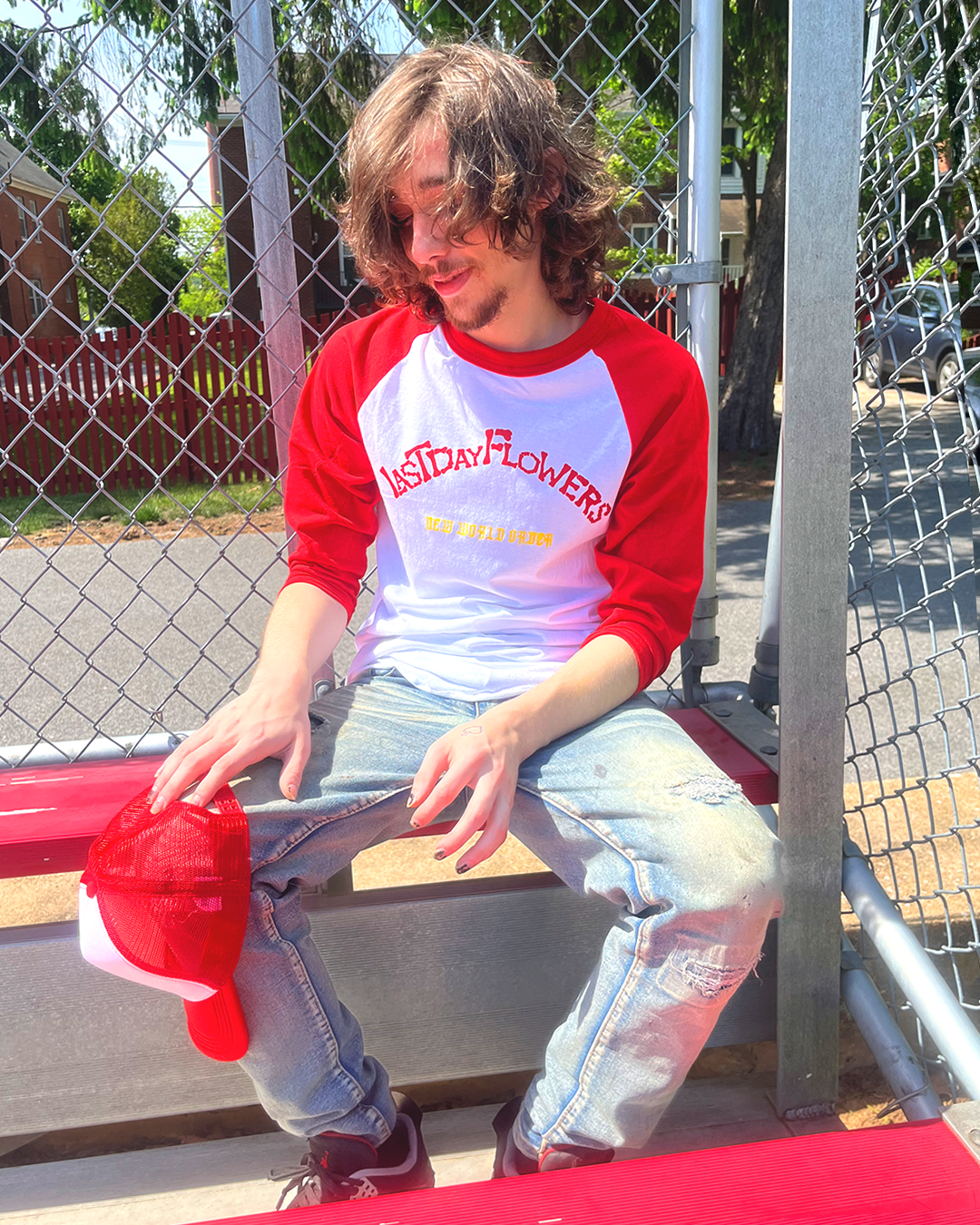 Bone Letter Baseball 3/4 Sleeve Tee - Red