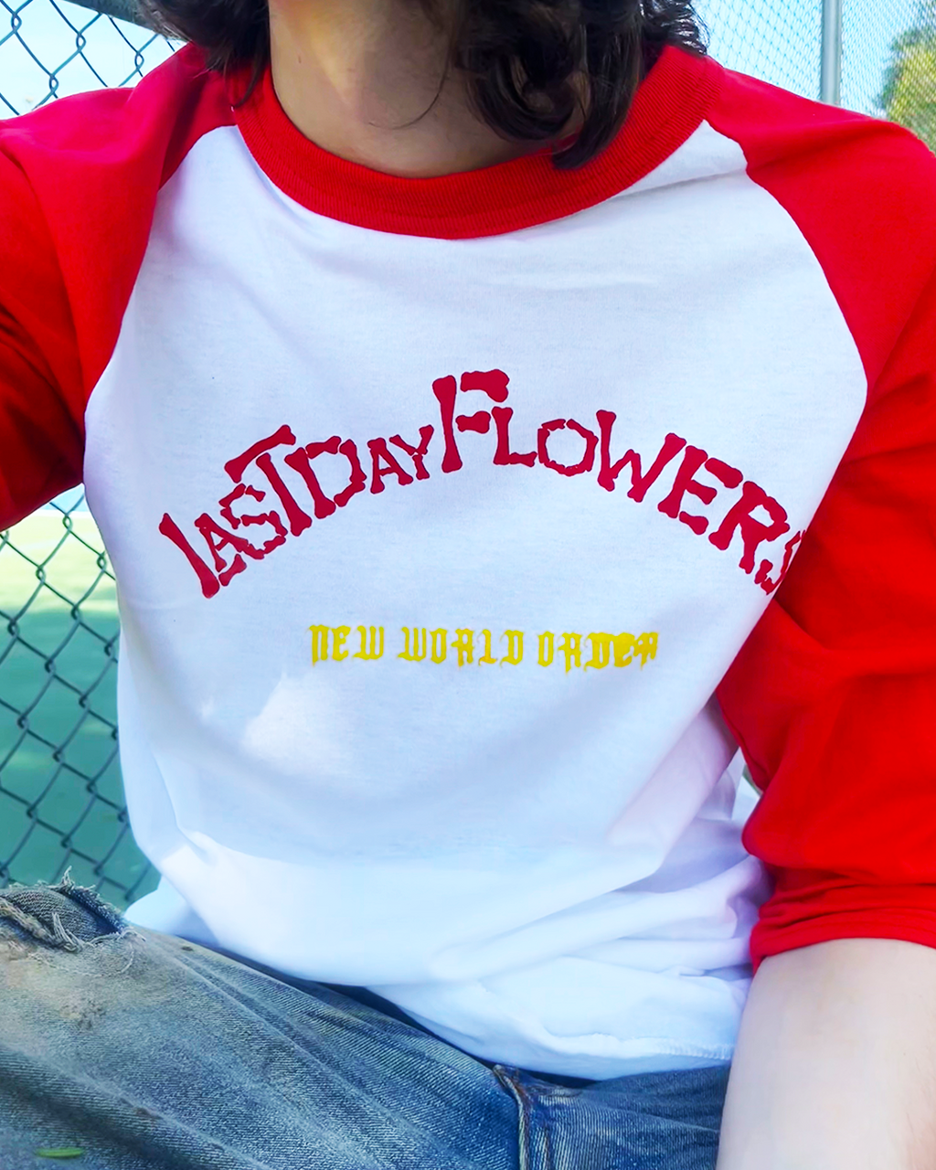 Bone Letter Baseball 3/4 Sleeve Tee - Orange